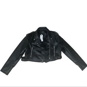 NWT Black cropped faux croc leather jacket size Large